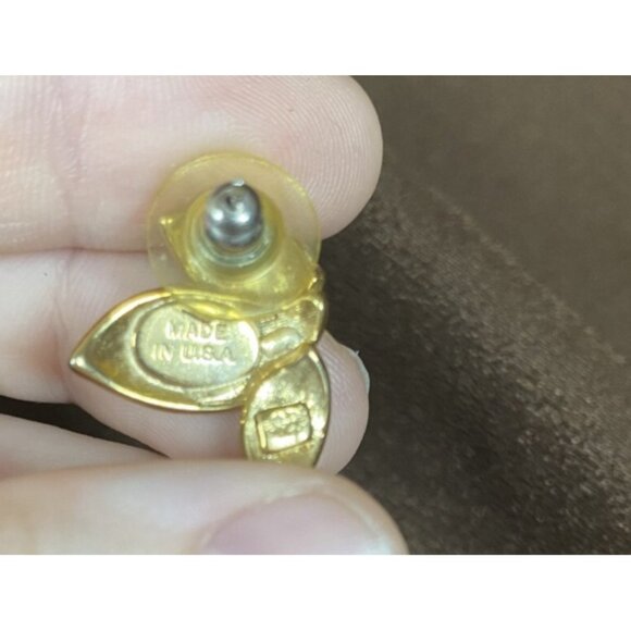 Autumn Enamel & Gold-Tone Leaf Earrings Tear Drop Stud Orange Tan Yellow 1" USA - Picture 4 of 4